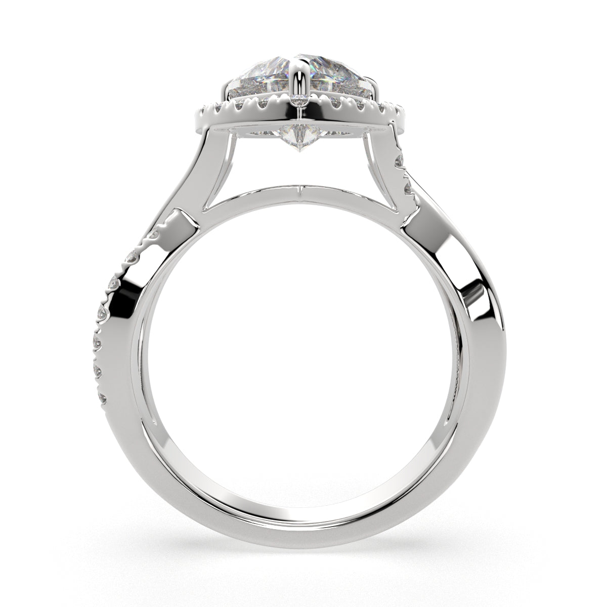 3.35 Carat VS1 D Lab Grown Diamond Halo Pave Split Shank Heart Ring