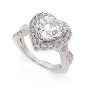 3.35 Carat VS1 D Lab Grown Diamond Halo Pave Split Shank Heart Ring