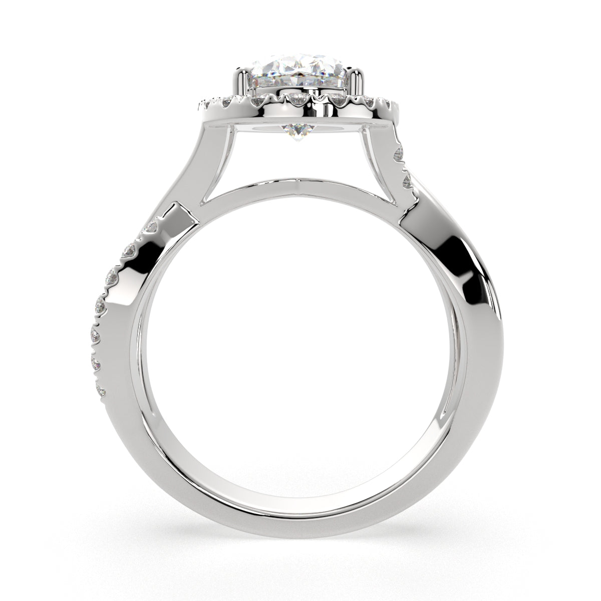 2.35 Carat VS1 D Lab Grown Diamond Halo Pave Split Shank Oval Ring