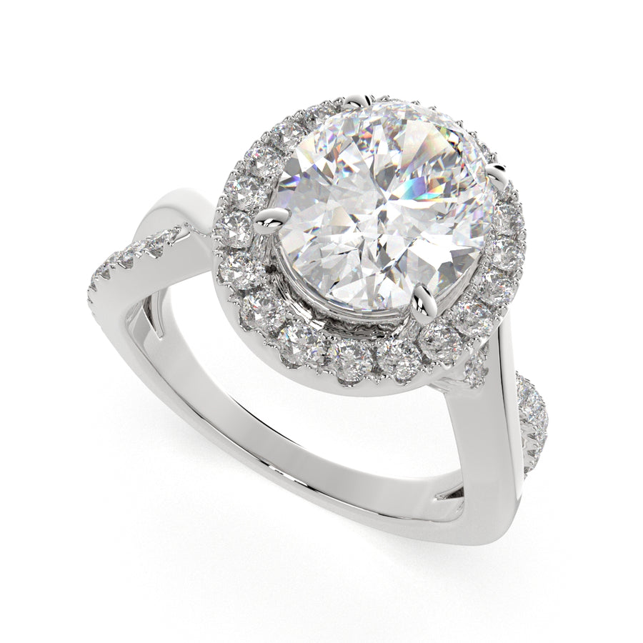 Celestina 2.35 Carat Oval Cut Halo Pave Split Shank Engagement Ring