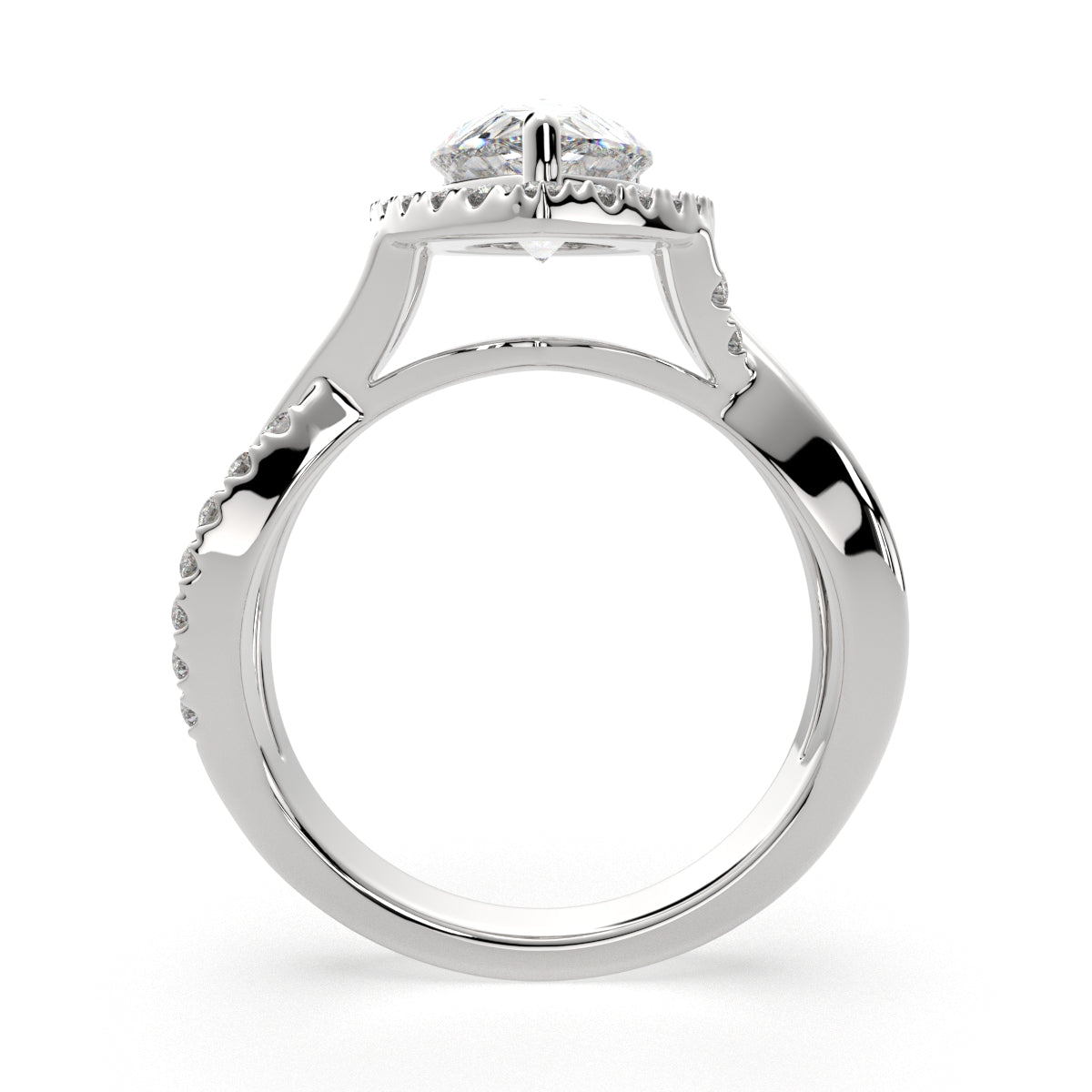3.35 Carat VS1 D Lab Grown Diamond Halo Pave Split Shank Pear Ring