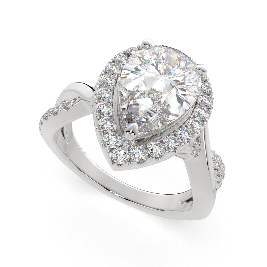 Celestina 1.35 Carat Pear Cut Halo Pave Split Shank Engagement Ring
