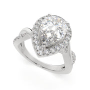 3.35 Carat VS1 D Lab Grown Diamond Halo Pave Split Shank Pear Ring