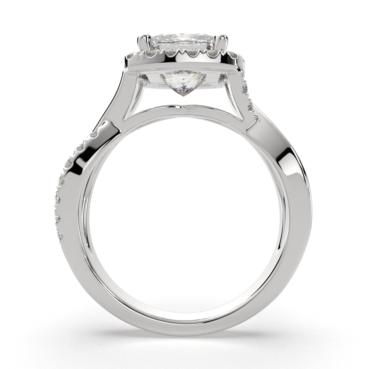 4.35 Carat VS1 D Lab Grown Diamond Halo Pave Split Shank Princess Ring