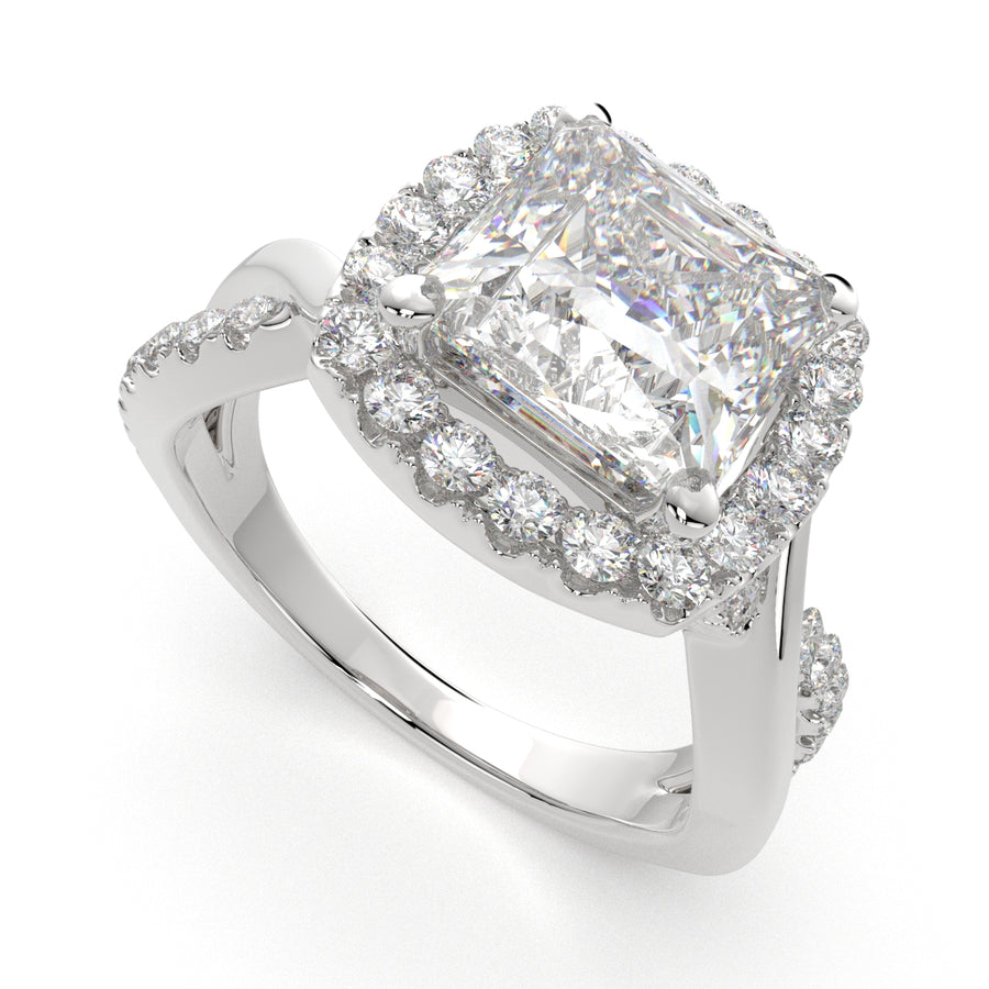 Celestina 4.35 Carat Princess Cut Halo Pave Split Shank Engagement Ring