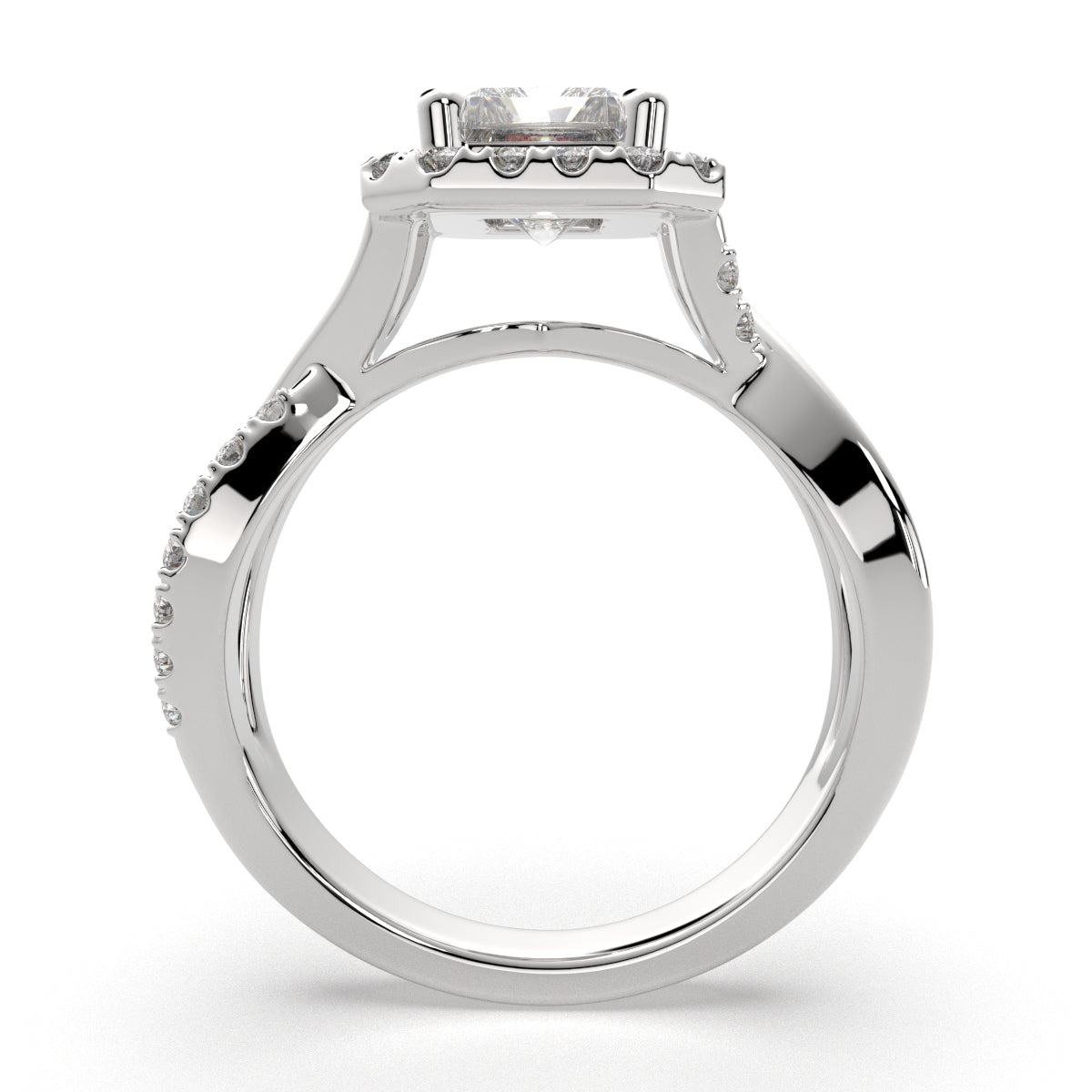 3.35 Carat VS1 D Lab Grown Diamond Halo Pave Split Shank Radiant Ring