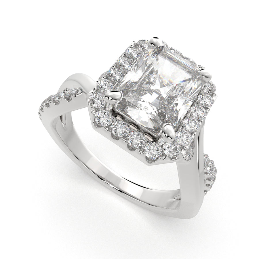 Celestina 3.35 Carat Radiant Cut Halo Pave Split Shank Engagement Ring