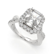 3.35 Carat VS1 D Lab Grown Diamond Halo Pave Split Shank Radiant Ring