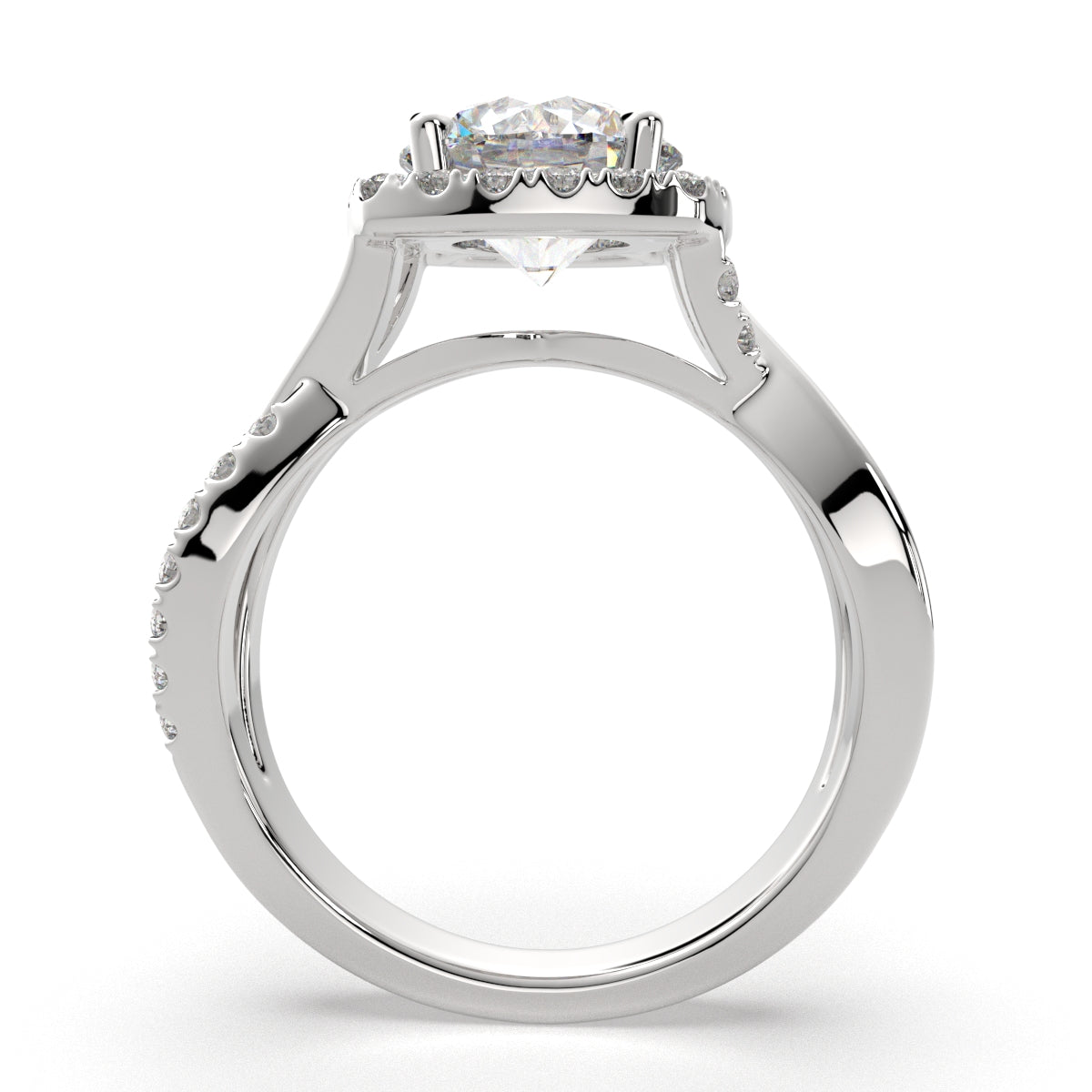 3.35 Carat VS1 D Lab Grown Diamond Halo Pave Split Shank Round Ring
