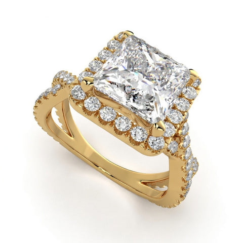 Ophelia 4.35 Carat Princess Cut Pave Halo Split Shank Engagement Ring