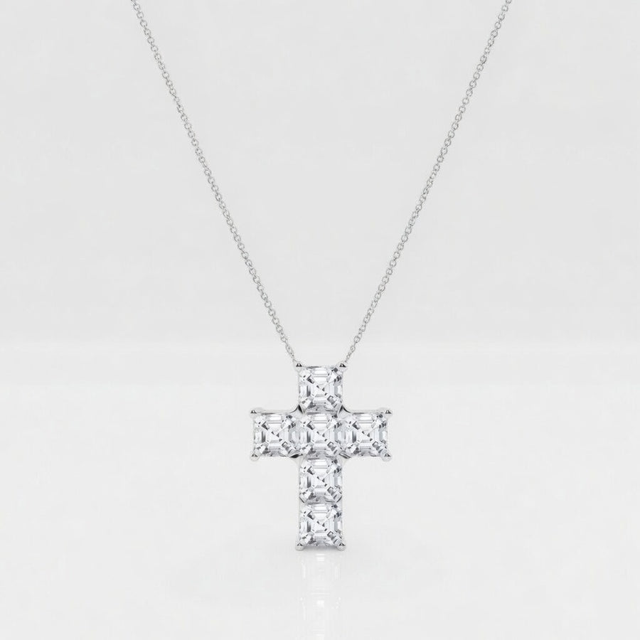 6.00 CTW Asscher Cut Lab-Grown Diamond Cross Pendant (D–F / VS1–VS2, IGI Certified)