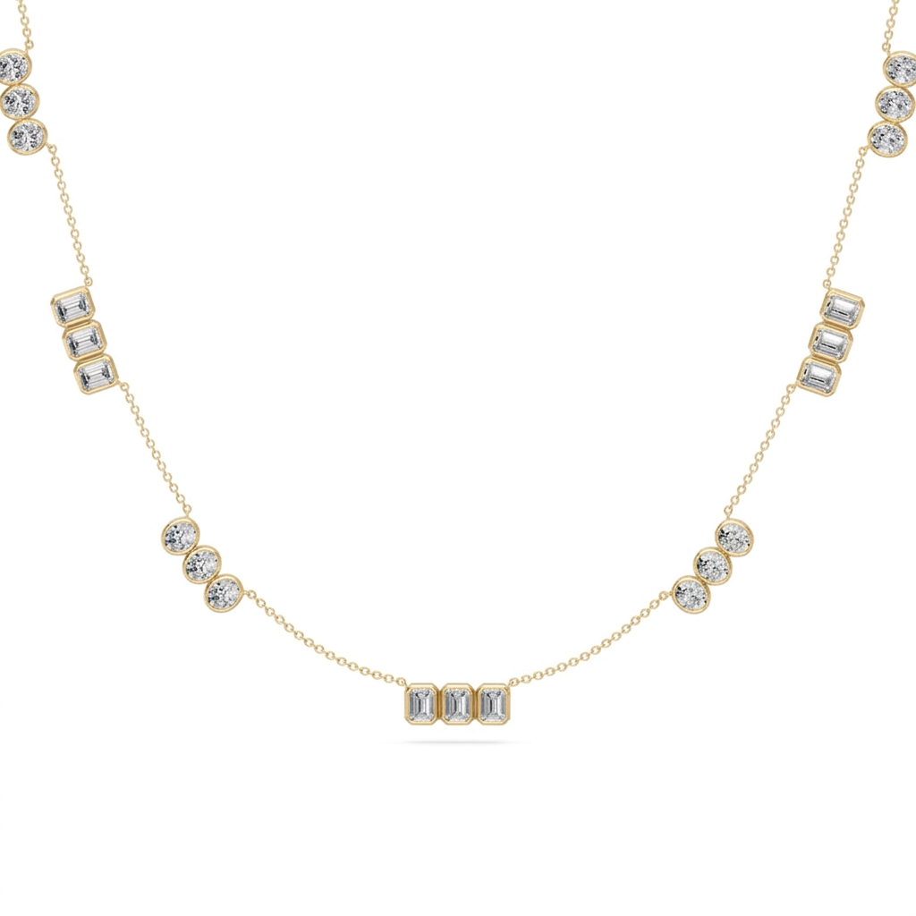 4.45 Ct Emerald Oval Cut Diamond Chain Necklace VS1 D-F White Gold 14k