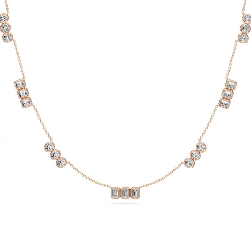 4.45 Ct Emerald Oval Cut Diamond Chain Necklace VS1 D-F White Gold 14k