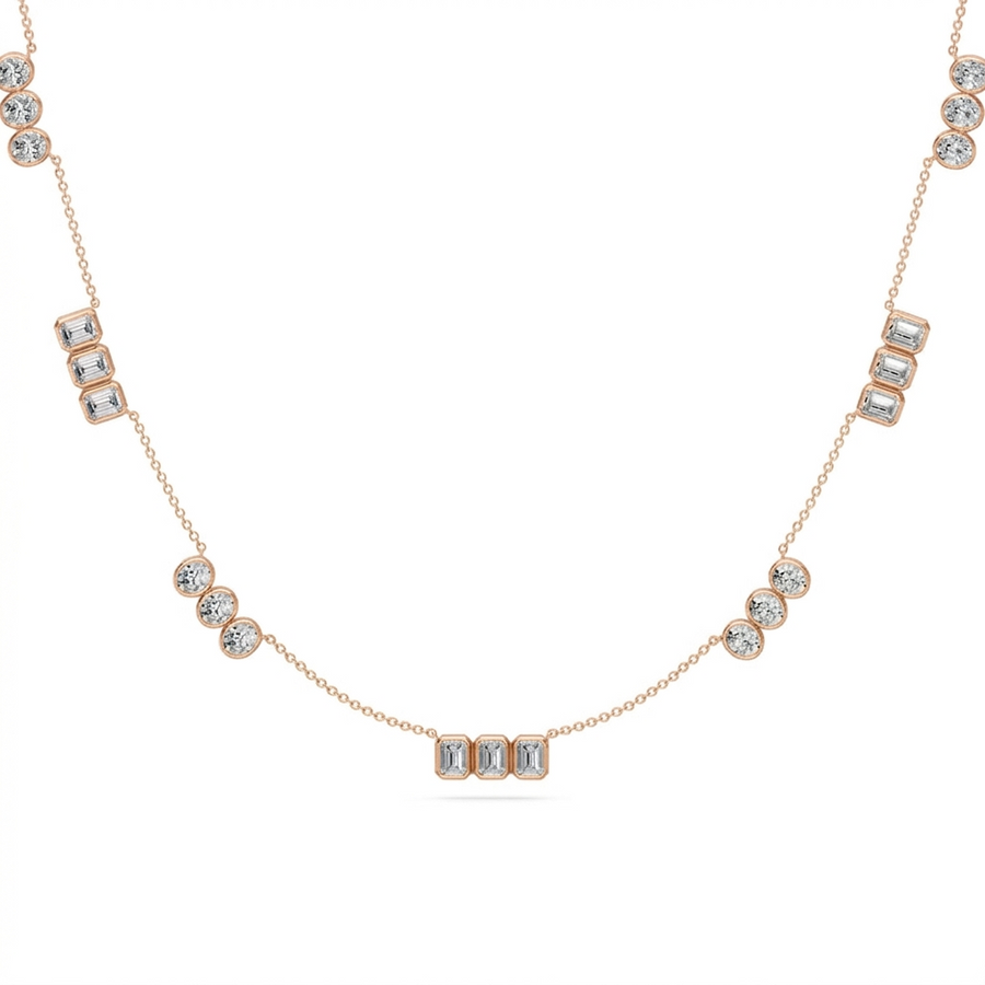 4.45 Ct Emerald Oval Cut Diamond Chain Necklace VS1 D-F White Gold 14k