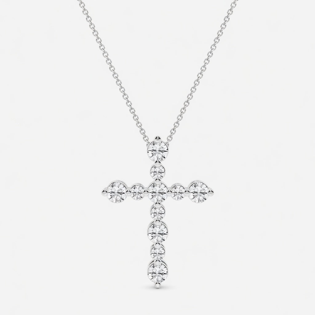 14K White Gold Floating Cross Lab-Grown Diamond Pendant (1.20 CTW – D–F / VS1–VS2)