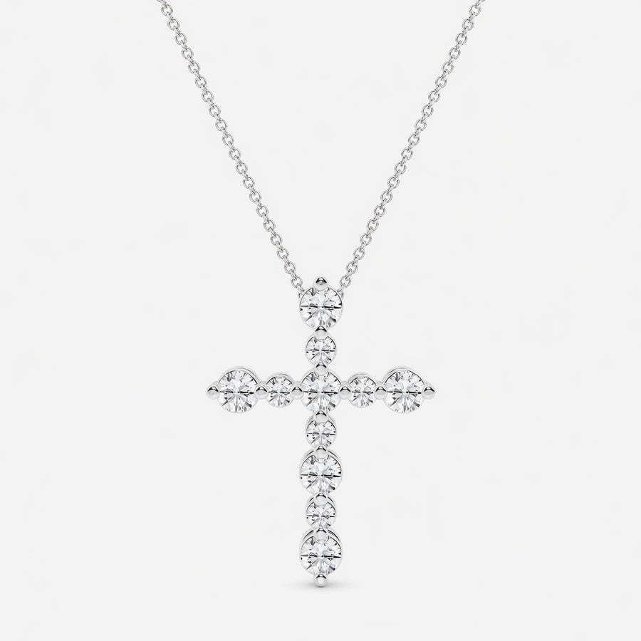 14K White Gold Floating Cross Lab-Grown Diamond Pendant (1.20 CTW – D–F / VS1–VS2)