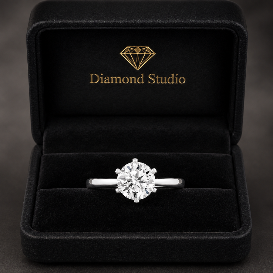 Hazel 2.5 ct Lab Grown Round Cut Classic 6 prong Diamond Engagement Ring
