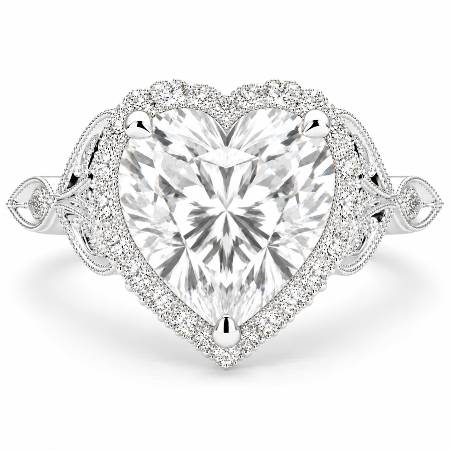 Ada 7.35 Carat Heart Cut Halo Pave Engagement Ring