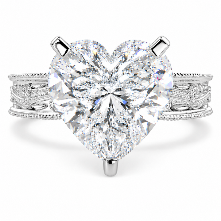 Sabrina 7 Carat Heart Cut Solitaire Hand Engraved Milgrain Engagement Ring