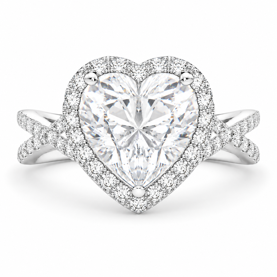 Ophelia 5.35 Carat Heart Cut Pave Halo Split Shank Engagement Ring