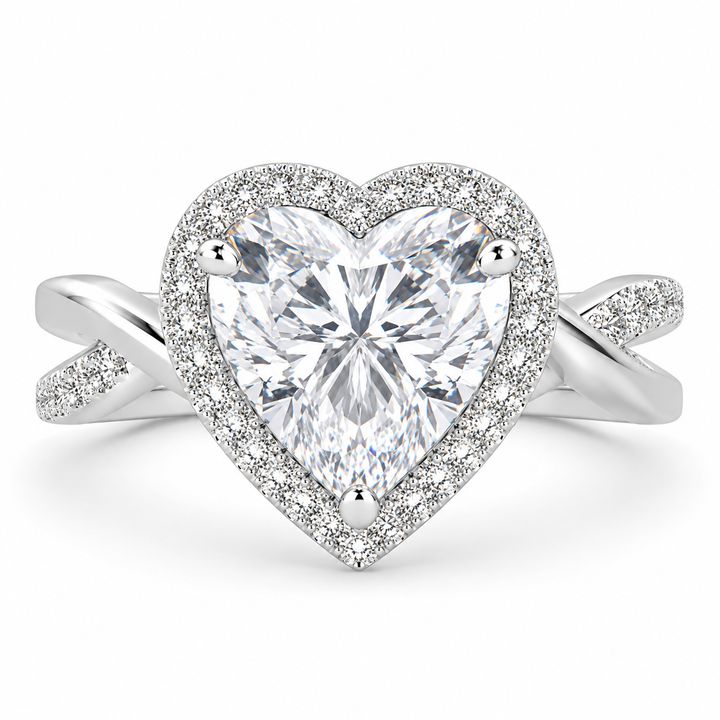Celestina 5.35 Carat Heart Cut Halo Pave Split Shank Engagement Ring