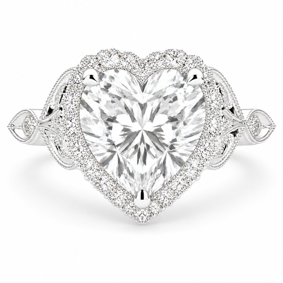 Ada 6.35 Carat Heart Cut Halo Pave Engagement Ring
