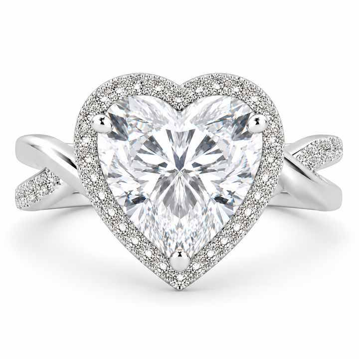 Celestina 7.35 Carat Heart Cut Halo Pave Split Shank Engagement Ring