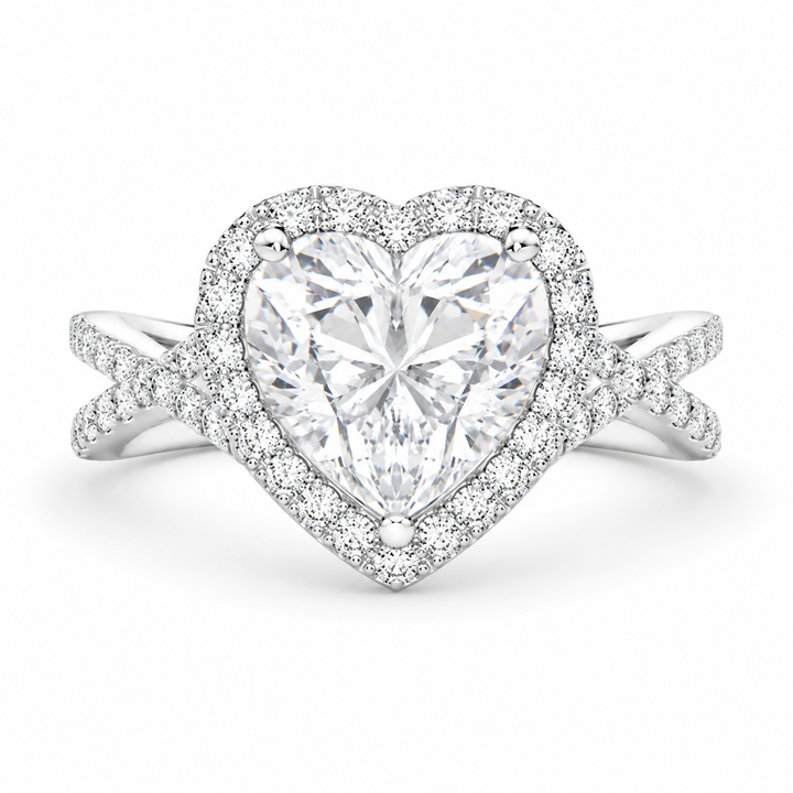 Ophelia 4.35 Carat Heart Cut Pave Halo Split Shank Engagement Ring