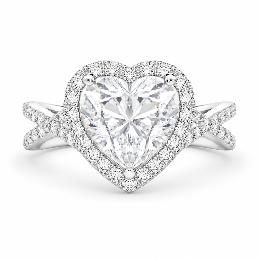 Ophelia 4.35 Carat Heart Cut Pave Halo Split Shank Engagement Ring