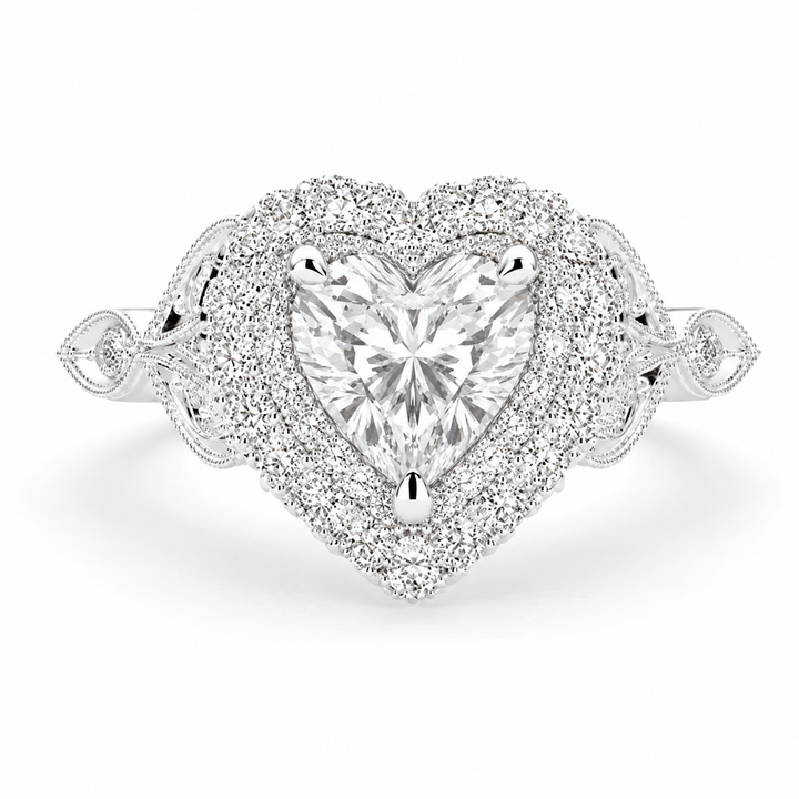 Ada 2.35 Carat Heart Cut Halo Pave Engagement Ring