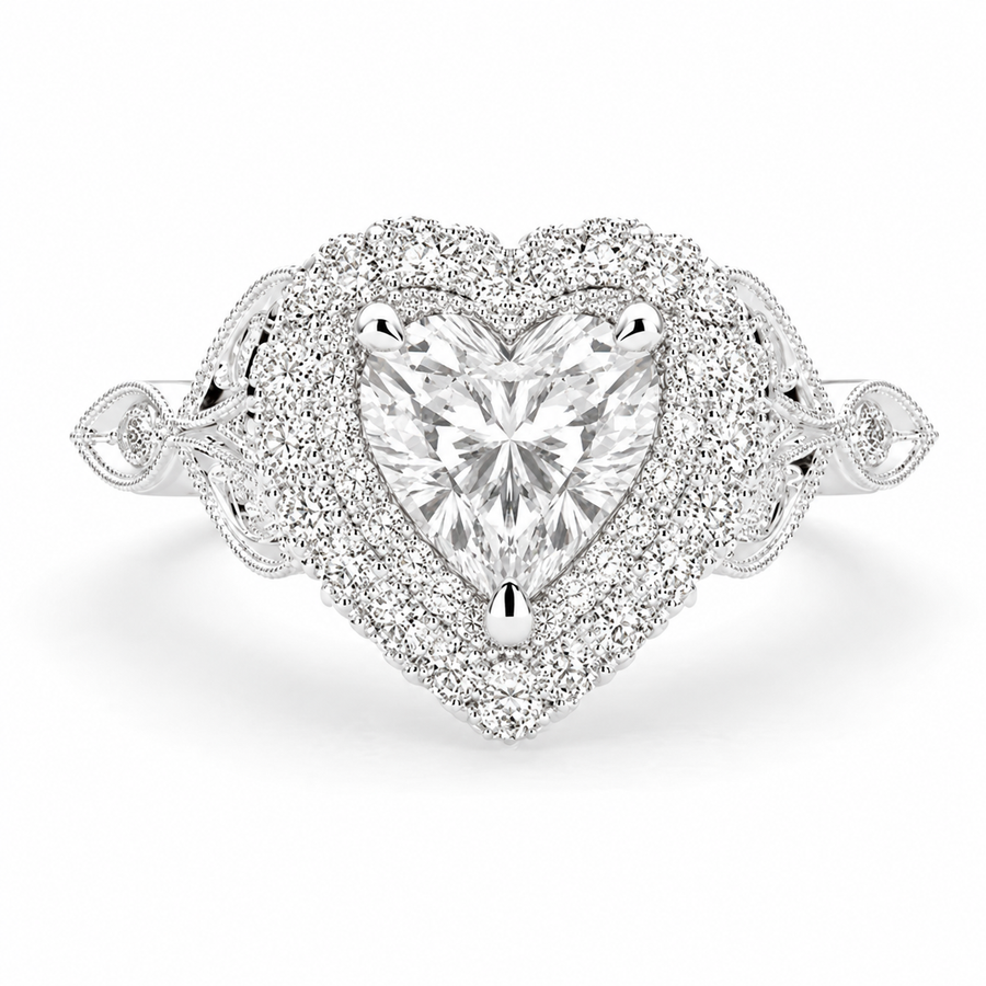 Ada 2.35 Carat Heart Cut Halo Pave Engagement Ring