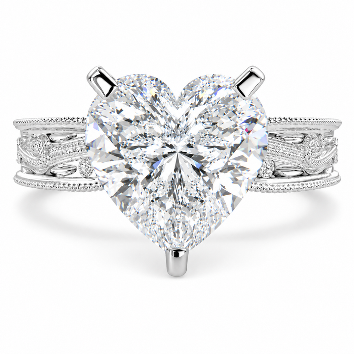 Sabrina 6 Carat Heart Cut Solitaire Hand Engraved Milgrain Engagement Ring