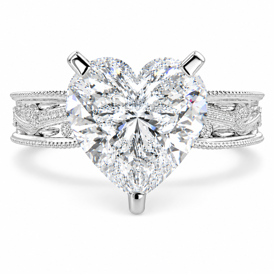 Sabrina 6 Carat Heart Cut Solitaire Hand Engraved Milgrain Engagement Ring