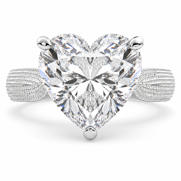 Valentina 6 Carat Heart Cut Solitaire Tapered Milgrain Engagement Ring