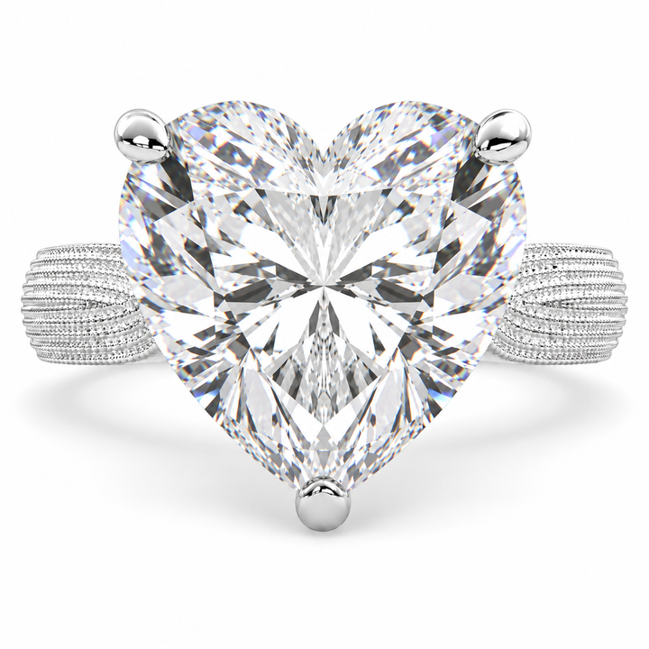 Valentina 7 Carat Heart Cut Solitaire Tapered Milgrain Engagement Ring