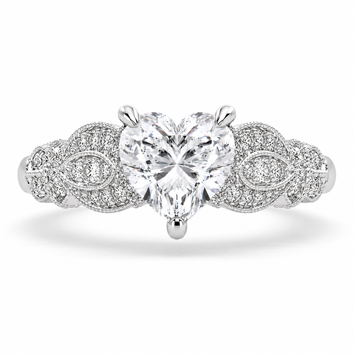 Nadia 3.15 Carat Heart Cut Pave Milgrain Engagement Ring