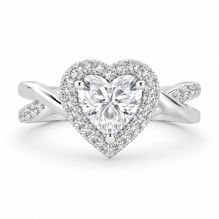 Celestina 1.35 Carat Heart Cut Halo Pave Split Shank Engagement Ring