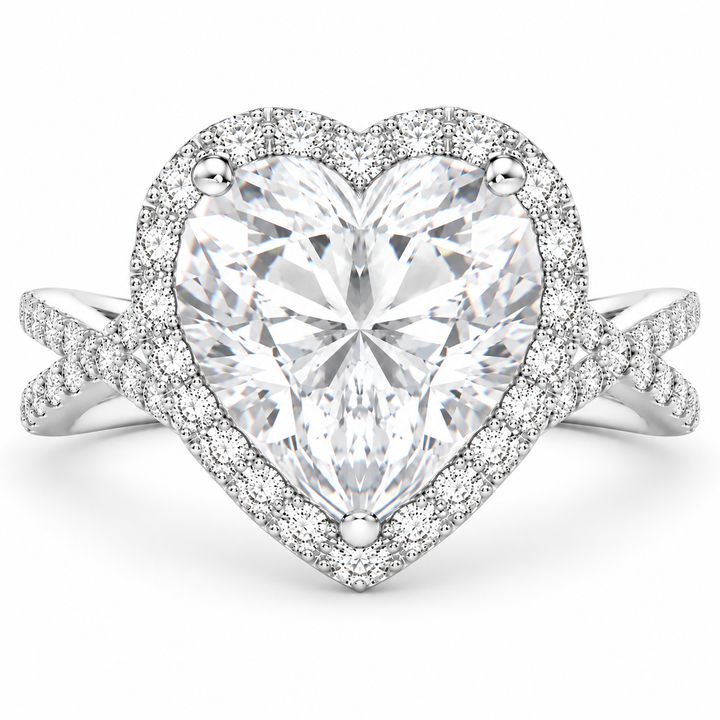 Ophelia 7.35 Carat Heart Cut Pave Halo Split Shank Engagement Ring