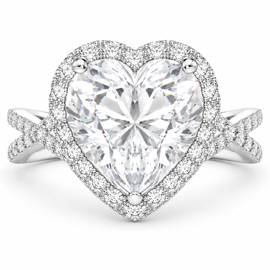 Ophelia 7.35 Carat Heart Cut Pave Halo Split Shank Engagement Ring