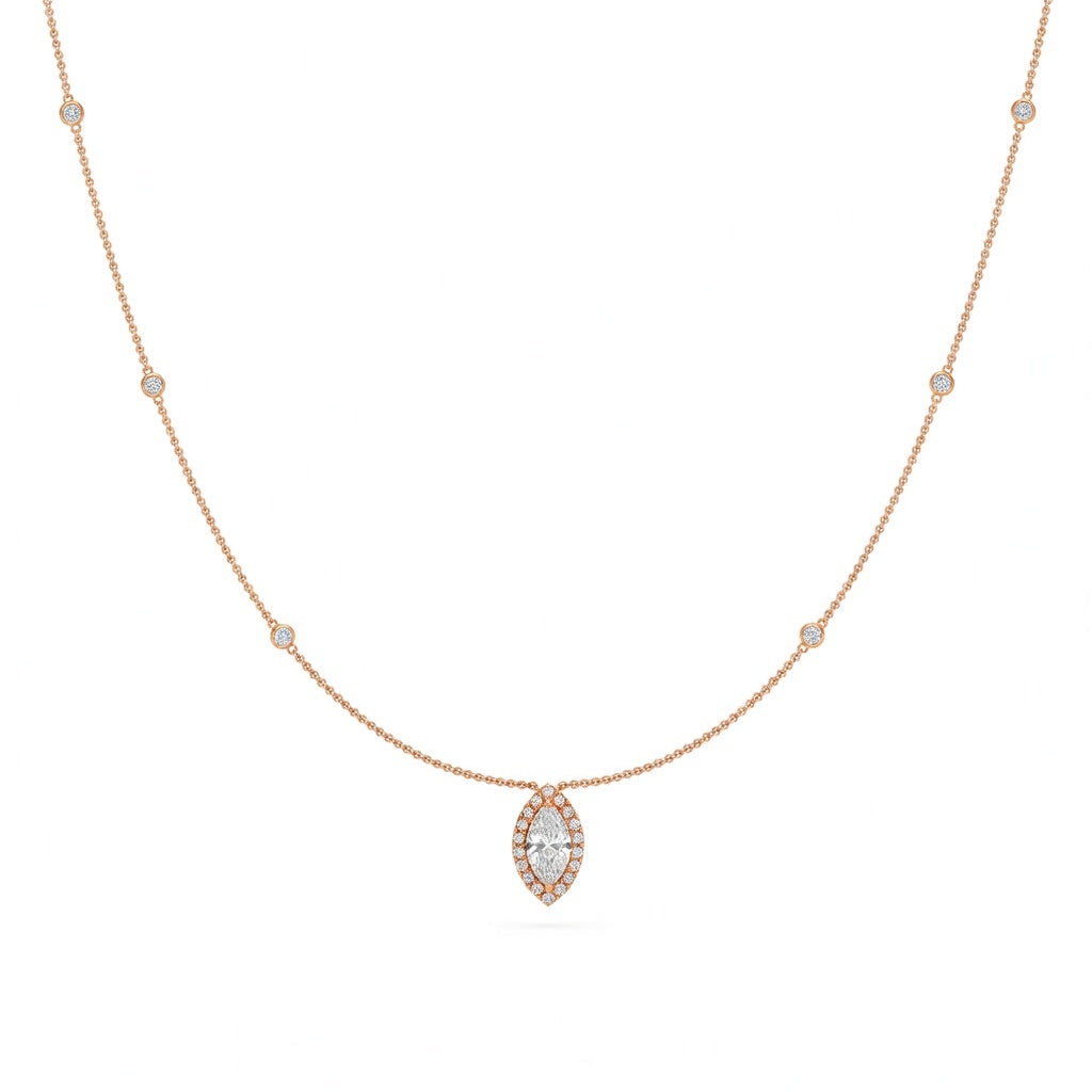 0.8 Ct Round Marquise Cut Diamond Chain Necklace VS1 D-F White Gold 14k