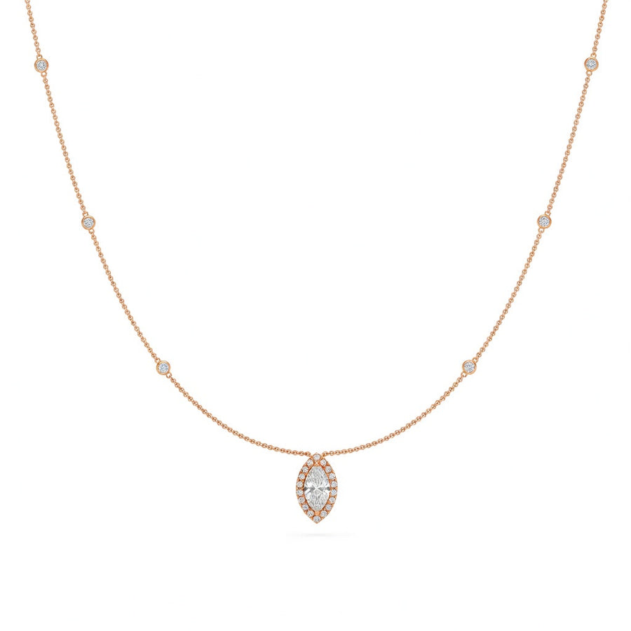 0.8 Ct Round Marquise Cut Diamond Chain Necklace VS1 D-F White Gold 14k