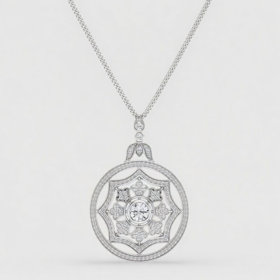 14K White Gold Vintage-Style Round Lab-Grown Diamond Pendant (2.00 CTW – D–F / VS1–VS2)