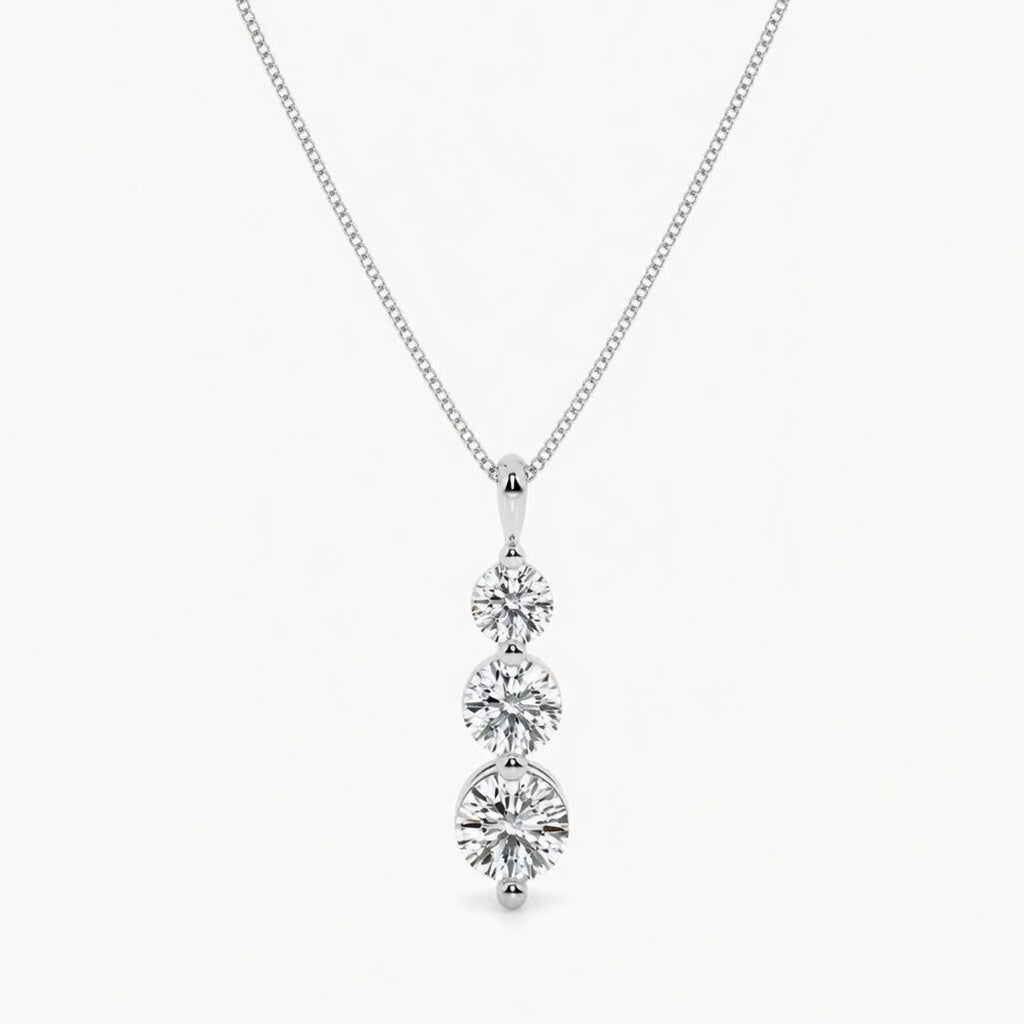 1.50 Carat Round Lab-Grown Diamond Three-Stone Drop Pendant VS1 D-F 14K White Gold with Adjustable Chain