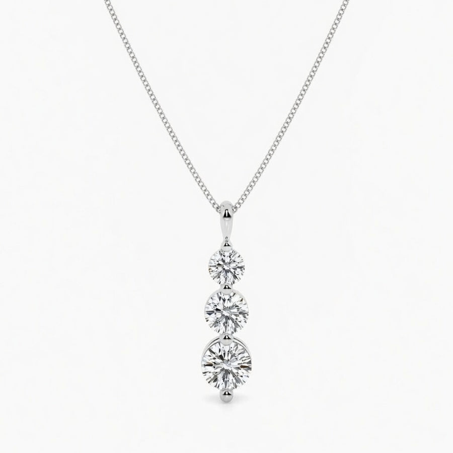 1.50 Carat Round Lab-Grown Diamond Three-Stone Drop Pendant VS1 D-F 14K White Gold with Adjustable Chain
