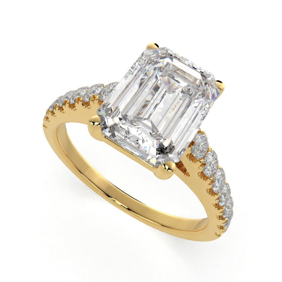 Karina 4.3 Carat Emerald Cut Pave 6 Prong Engagement Ring