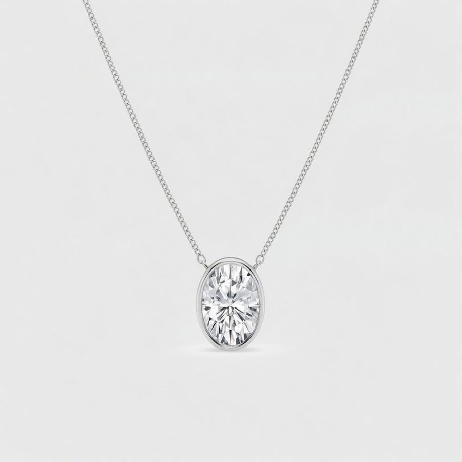 2.00 Carat Oval Cut Lab-Grown Diamond Bezel Set Solitaire Pendant VS1 D-F White Gold 14K with Adjustable Chain