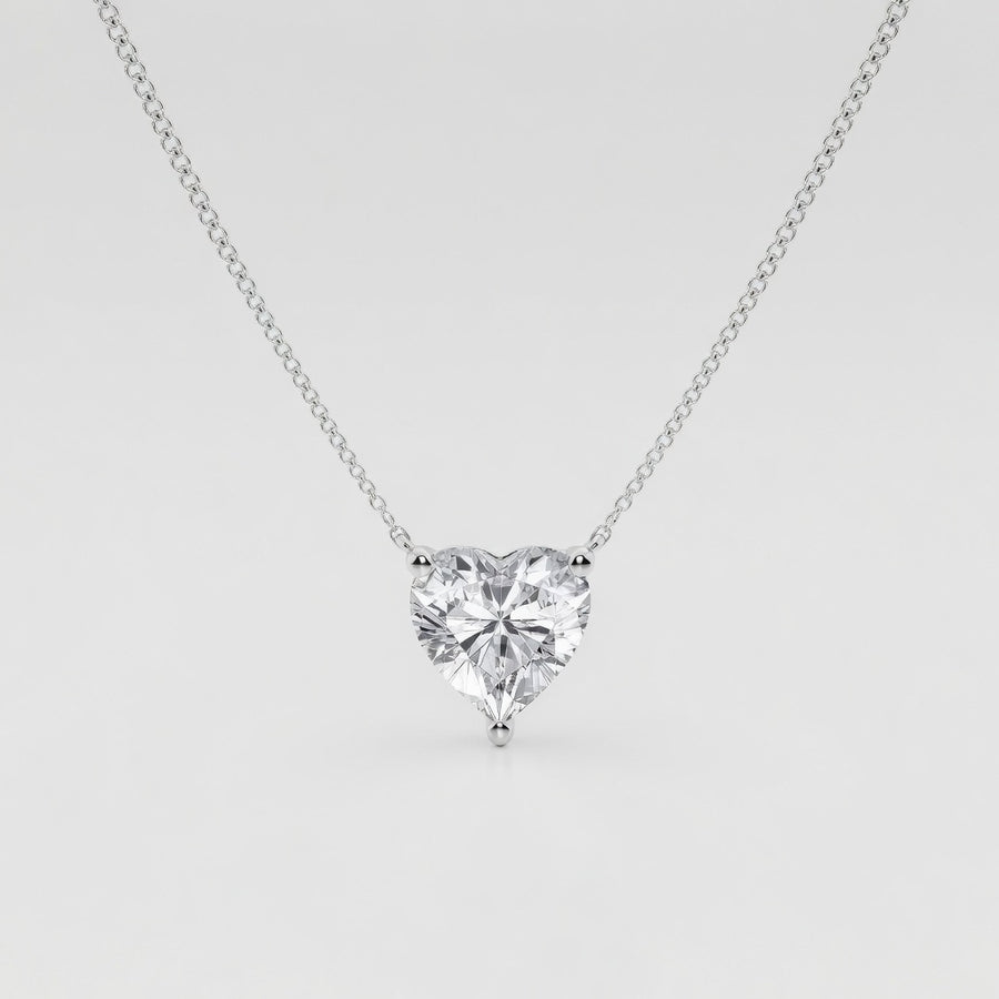 3.00 Carat Heart Shape Lab-Grown Diamond Solitaire Pendant VS1 D-F 14K White Gold