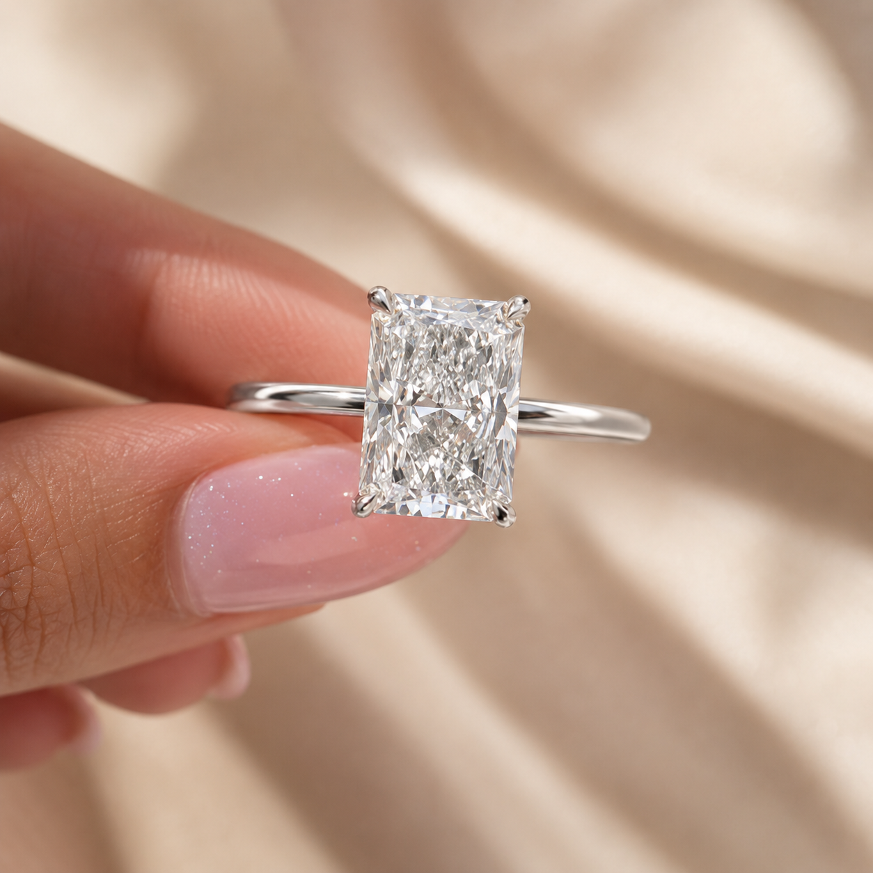 3.00 CT Radiant Cut Lab-Grown Diamond Hidden Halo Solitaire Engagement Ring in 14K White Gold – IGI Certified