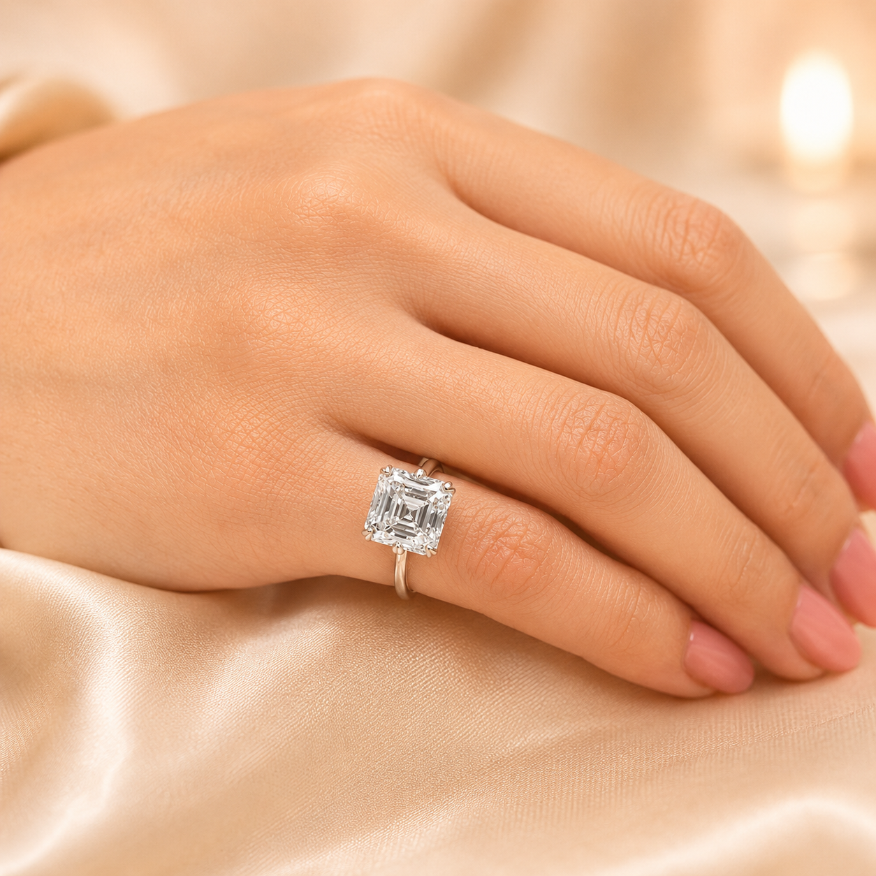 4.50 CT Asscher Cut Lab-Grown Diamond Solitaire Engagement Ring in 14K White Gold – Classic Art Deco Design