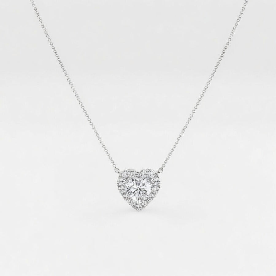 0.50 CTW Heart Lab-Grown Diamond Halo Pendant (D–F / VS1–VS2, IGI Certified)